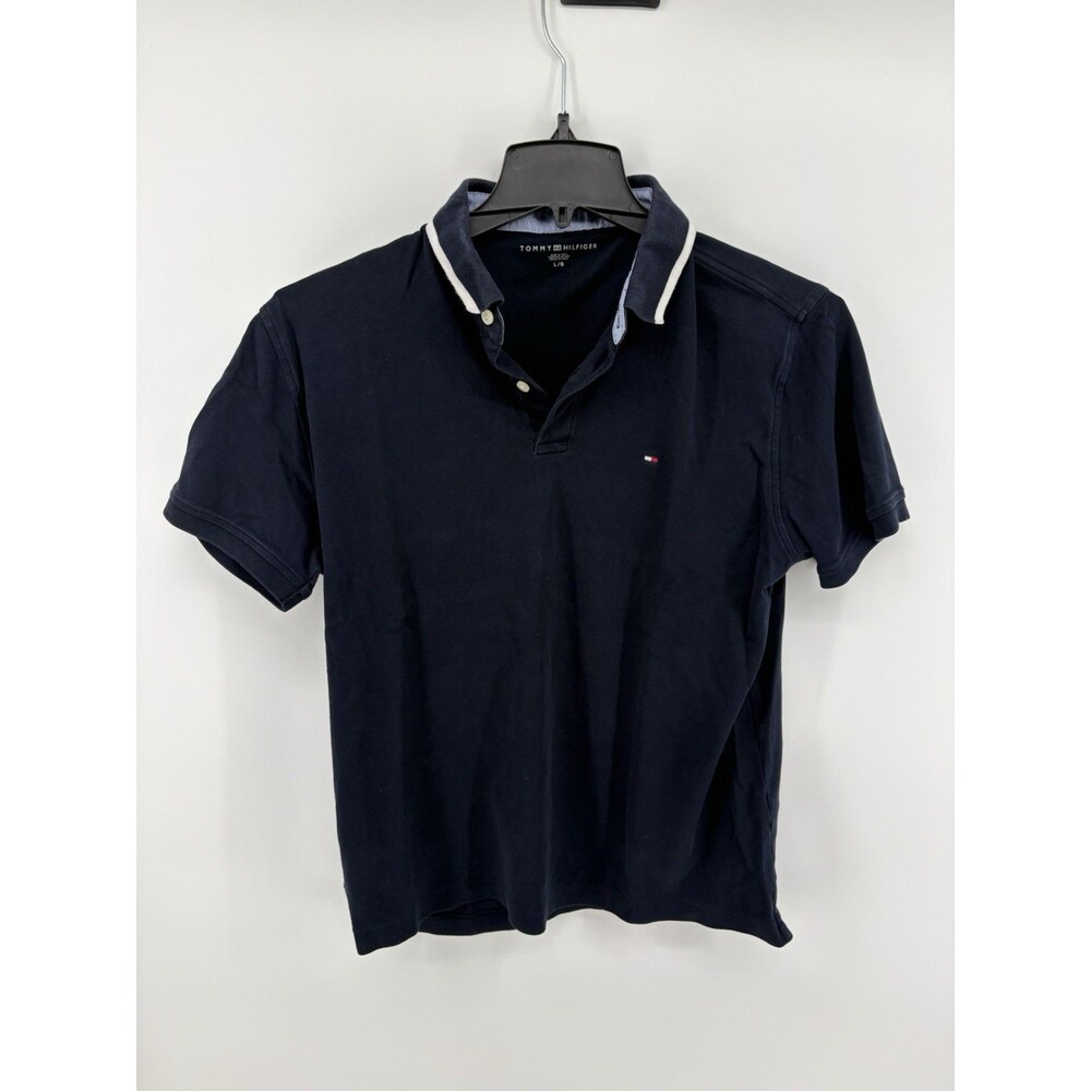 Tommy Hilfiger Men’s Navy Solid Short Sleeve Logo Polo Shirt Size L Regular